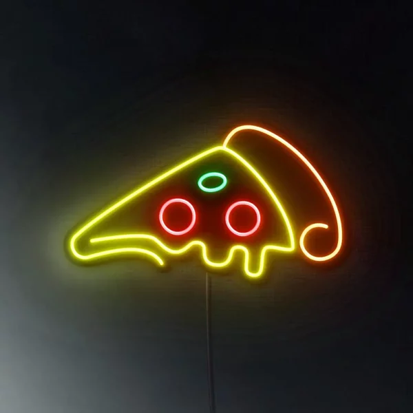 Cartel neon led de una porción de pizza con pepperoni